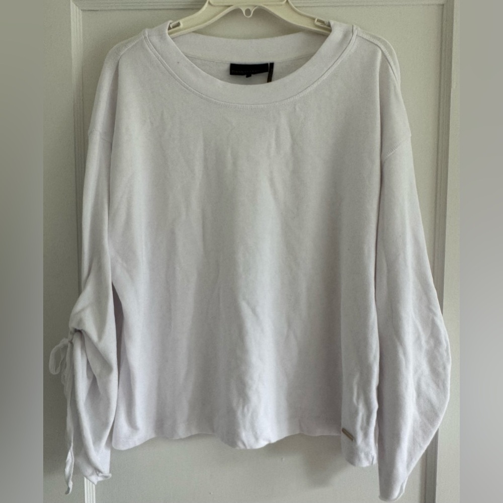 Donna Karan Active White Tie-Sleeve Pullover Sweatshirt Women’s Size L